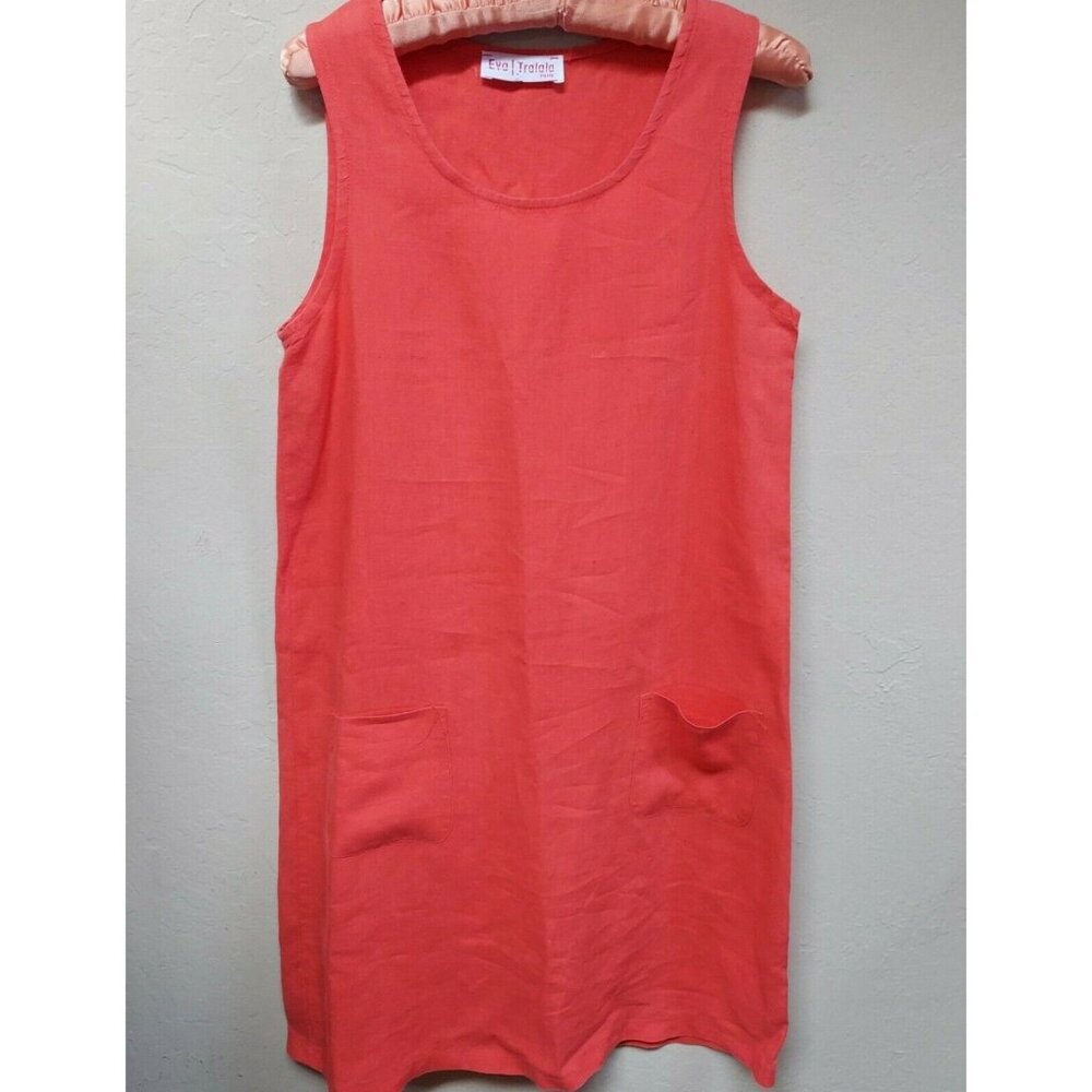 Eva Tralala Women's Orange Pocket Linen Sleeveless Casual Tank Dress Knee Length